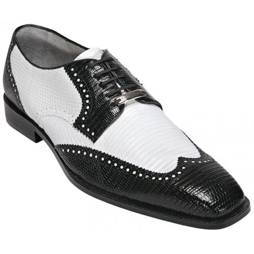 Belvedere "Antonio" Black / White All-Over Genuine Lizard Shoes